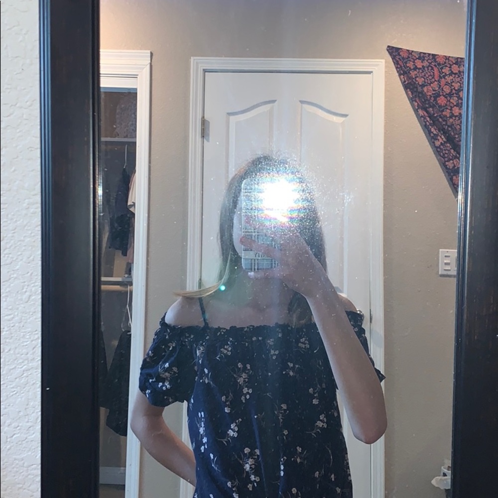 Juniors dark blue off the shoulder crop top